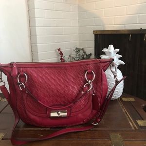 Red Coach Kristin woven satchel, Silver hardware